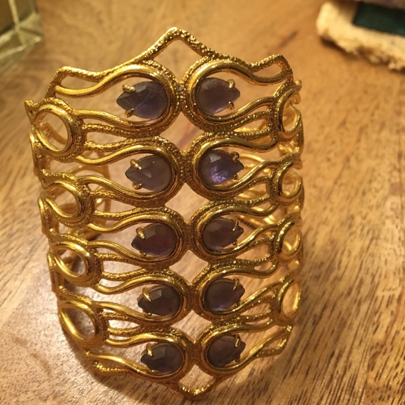 18k gold plated amethyst cuff - Picture 3 of 4